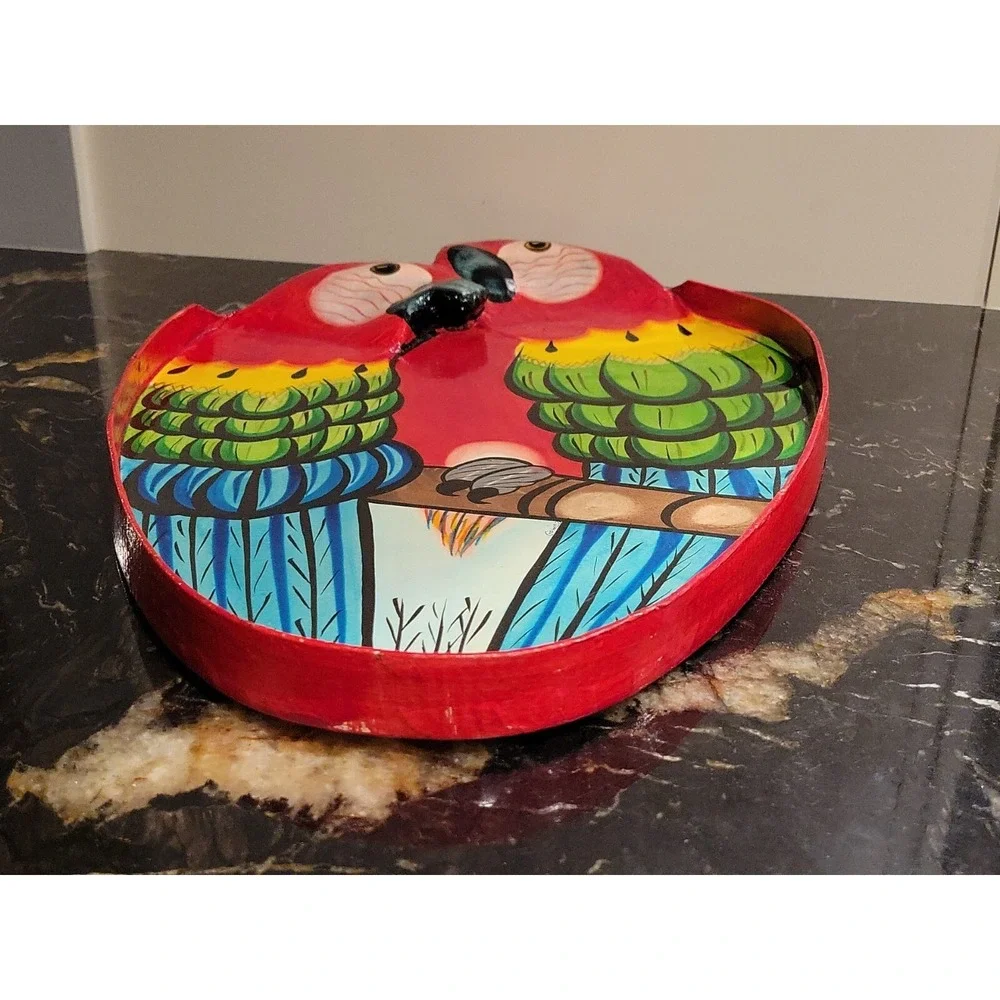 Parrots Tray Vintage Large Papier Mache Parrot Hand Painted Macaws Artist Signed